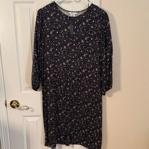 Boden navy Midi Dress with Pink Floral Print, size 14L